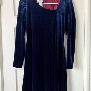 Vintage Navy Velvet Party Dress Sz 4 Mini 90s Y2k Goth Grunge Fit & Flare